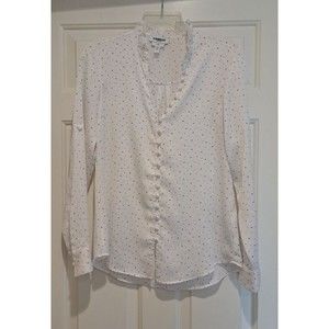 EXPRESS Slim Fit Portofino Blouse White with Black Polka Dot Button Accents Sz S